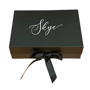 Ribbon Handle Custom Logo Rigid Cardboard Paper Black Folding Magnetic Gift Box Packaging for Socks and Clothing