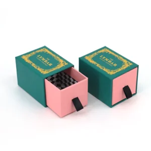 Rigid Cardboard Jewelry Storage Box with Ribbon Rope, Printed Drawer Slide-Out Gift Packaging