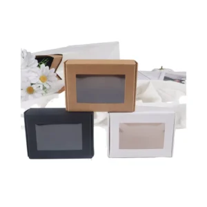 Rigid Kraft Paper Packaging Box with Recycled Materials, Square Shape, Clear Display Window and UV Logo