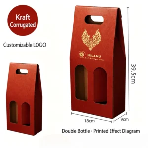 Rigid Kraft Paper Red Wine Gift Box with UV Printing Double Leg Thick Corrugated Hand-held Box for Christmas