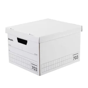 Rigid Paper Storage Box, 10 kg Load Capacity, 20-35 L, Oblong, White, Office, Portable, Reusable
