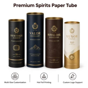 Rigid Paper Tube Round Canister for Spirits with Hot Foil Printing, Custom Logo, Multiple Sizes