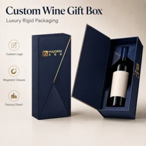 Rigid Rectangular Wine Gift Box with Magnetic Closure, Window, and Gold Foil Logo