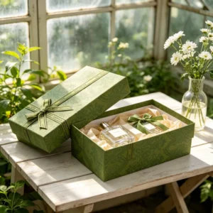 Romantic Perfume Box Gift Set with Perfume Bottle Candle Jar Matches Satin Velvet Lining