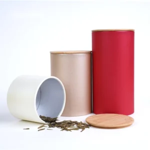 Round Paper Canister Paper Tube with Bamboo Lid Eco-friendly Tea Leaves Storage Container