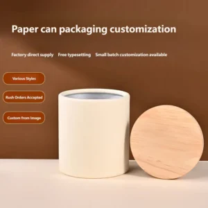 Round Paper Canister with Wooden Lid and Aluminum Foil Liner Custom Food Tube for Tea Coffee Spice Powder and Candy Packaging