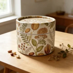 Round Paper Tube Food Canister with Custom Pattern Printing for Nuts and Dried Fruit