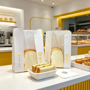 SP2480 Custom Design Plastic Kraft Paper Pouch Window Bread Bags With Stand for Toast Sugar Quality Packaging for Food Beverages