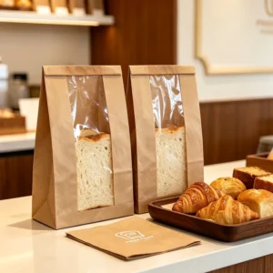 SP3087 Brown Vertical Striped Bread Paper Bag with Windows