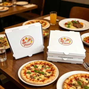 SP4724 Eco-friendly B/E Flute Corrugated Custom Logo Printed Food Packaging Pizza Takeout Box with Matte Lamination
