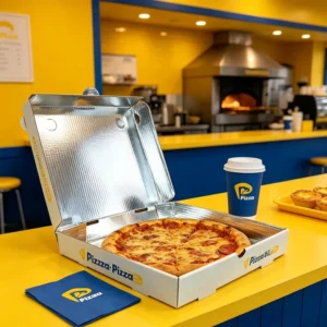 SP4858 Customizable Grease-Resistant Red Thermo Paper Pizza Holder Box with Aluminum Foil Interior, 12 Inch / 33 cm