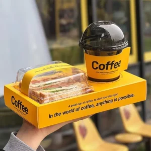 Sandwich Packaging Box With Embedded Egg Toast Packaging Insert for Restaurant Coffee Shop Drink Cup Paper Tray
