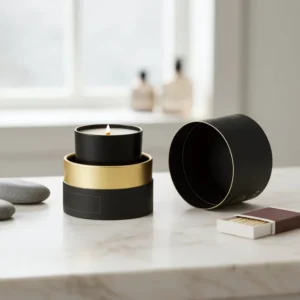 Scented Candle Matte Black Paper Tube Box Custom Logo Gold Foil Stamping Packaging