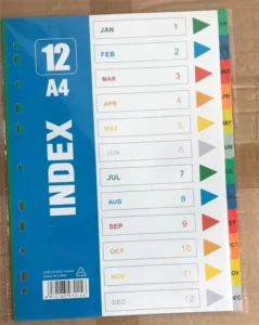 School Office Stationery A4 Size Color PP 12-Index Tab Dividers