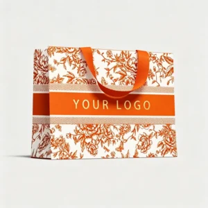 Screen-Printed Recyclable White Card Shopping Tote with Inner-Belt Ribbon Handle for Retail Packaging