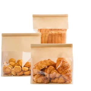 Self-Adhesive Biodegradable Kraft Paper Food Bag with Visible Window and Twisted Handles, Gravure Printing
