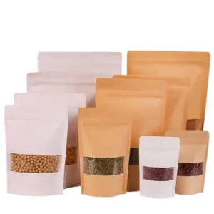Self-Sealing Stand-Up Kraft Paper Snack Bag with Window