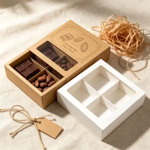 Separable Square Multi-Compartment Drawer Packaging Box with View Window, Customizable 2 3 4 Grids, Kraft Corrugated Food Packaging