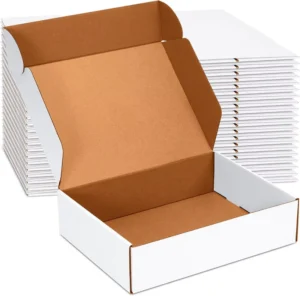 Set of 20 White Corrugated Cardboard Shipping Boxes with Embossing, Reusable, Eco-Friendly, for Mailing, Moving, and Storage