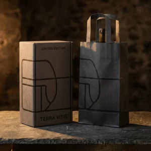 Single-Bottle Wine Gift Box with Matching Tote, Matte Gray, Unified Line Art