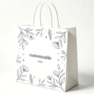 Slim Linear Plant White Card Shopping Bag with Die-Cut Handle, Spot UV Print, Natural Skincare Handmade Craft