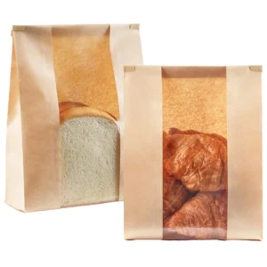Small Bakery Bread Packaging Bag Disposable Kraft Paper Takeaway with Window for Food and Sugar