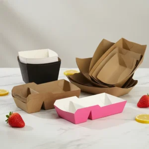Small Disposable Kraft Paper Food Boat Trays Grease Resistant Recyclable