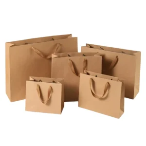 Small Folding Kraft Paper Bags with Custom Print Classic Style Flat Handle Restaurant Food Bag for Supermarket Use Logo
