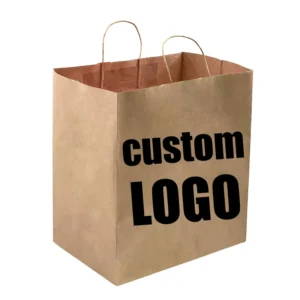 Small Kraft Togo Gift Bag Custom Logo Printed Square Bottom Paper Bag for Restaurant Takeaway