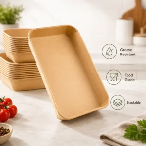 Small Rectangular Food-Grade Natural Kraft Paper Food Trays for Catering