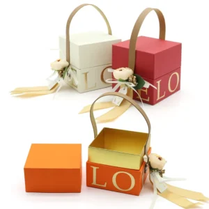 Small Rectangular Paperboard Gift Box with Handle for Wedding Candy