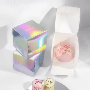 Small Size Cake Box with Rainbow Laser Film Custom Design and Size Food Grade Paperboard Drawer Shape Pastry Packing Box
