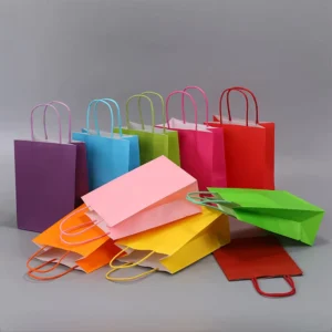 Solid Color Custom White Brown Kraft Gift Food Drink Takeaway Shopping Paper Bag With Handle