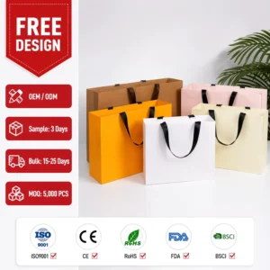 Specialty Paper Bag with Custom Printed Logo, No Waistline, 1pc MOQ, Die-Cut Handle, and Recyclable Art Paper