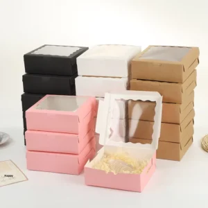 Specialty Paper Square Foldable Window Food Grade Gift Box for Cakes & Desserts Empty