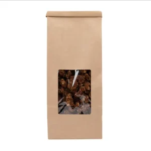 Square Block Flat Bottom Kraft Paper Bag with Window for Coffee Beans, Canned Desserts, and Grains