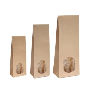 Square Block Flat Bottom Window Paper Bag Grain Coffee Kraft Paper Bag Window with Your Own Logo