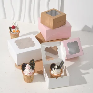 Square Cake Box with Clear Window for Tiger Skin Rolls, Snow Milk Mochi, Snowflake Crisp, Jinhua Model 7.2-1