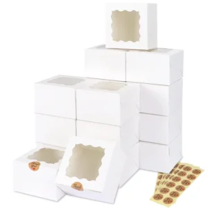 Square Cake Boxes 10x10x10 Packaging White Cookie Dessert Pastry Cajas De Carton Para Pastel With Window
