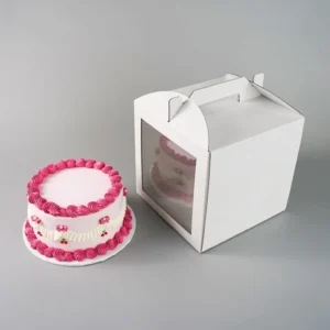 Square Cake Paper Box with Handle, Waterproof Wax-Coated Paper and Gold Foil Printing