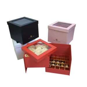 Square Double-Layer Rotating Mooncake Flower Gift Box with PVC Window
