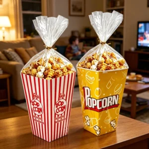 Square Food-Grade Popcorn Paper Cup, Folded Paper Box, Custom Printed, Snack Bucket for Fries and Baked Foods