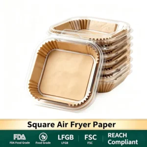Square Kraft Air Fryer Paper Liners, Food Grade, Disposable, Non-Stick, Oil-Proof, Heat-Resistant