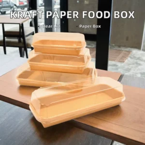Square Kraft Paper Compostable Mailer Box with Embossing and Bronzing for Noodles, Salads, and Snacks