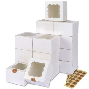Square Pastry Paper Box for Bakery Donuts, 4-Inch Small Kraft or White Cake Box with Window
