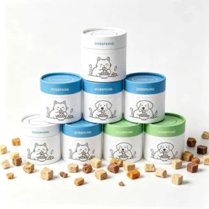 Stackable Round Cardboard Craft Paper Canister with Lid Space Saving Storage Tube for Bulk Cat Treats