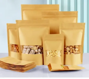 Stand-Up Kraft Paper Bag with Clear Window Zipper for Food