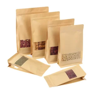 Stand-Up Kraft Paper Bread Bag with Clear Window and Zipper for Food, Flour, Nuts, Rice, Tea, and Spices, Customizable Manufacturer Model 008