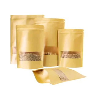 Stand-Up Paper Pouch with Window and Reclosable Zipper, Food Grade