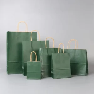 Stock Clothing Gift Shopping Dark Green Kraft Paper Bags Customize With Your Own Logo